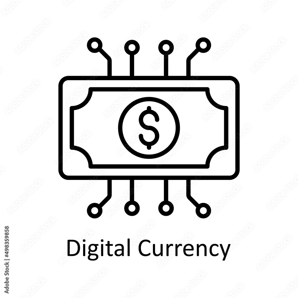 Poster digital currency vector outline icon for web isolated on white background eps 10 file