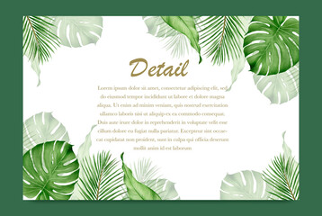 Tropical banner background with realistic summer leaves
