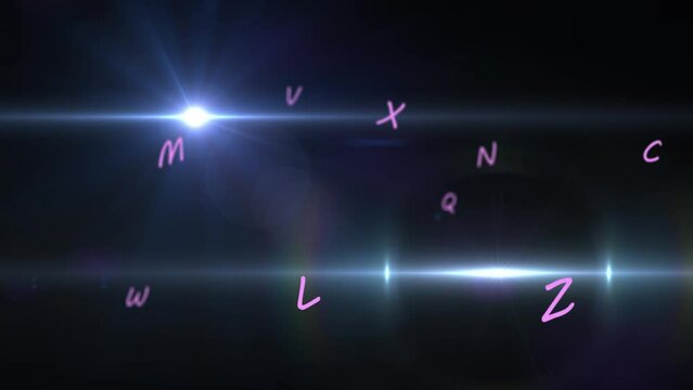 Animation of letters and light spots on black background