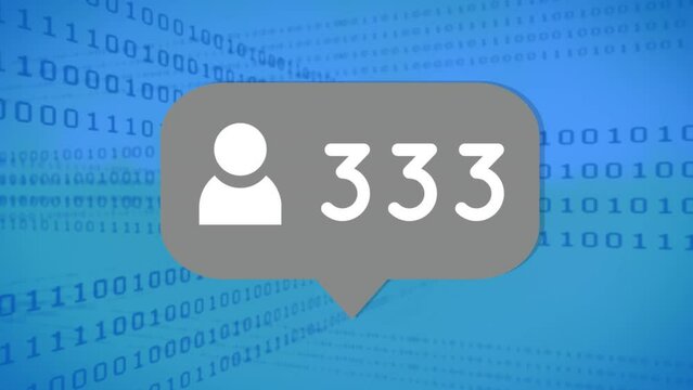 Animation of media icon over binary coding on blue background