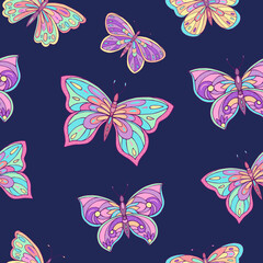 Fototapeta na wymiar Seamless vector pattern of butterfly. Decoration print for wrapping, wallpaper, fabric, textile. 
