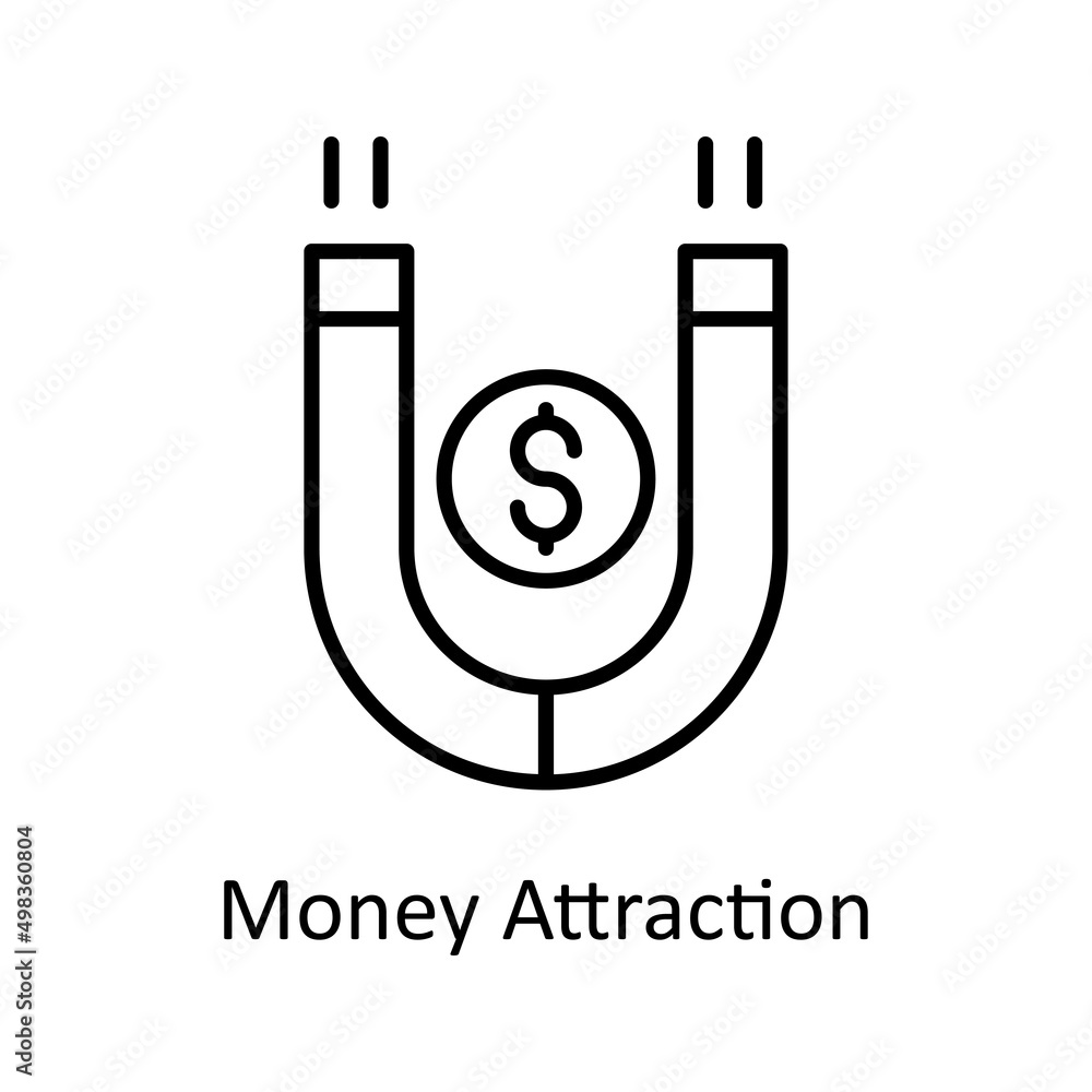 Poster money attraction vector outline icon for web isolated on white background eps 10 file