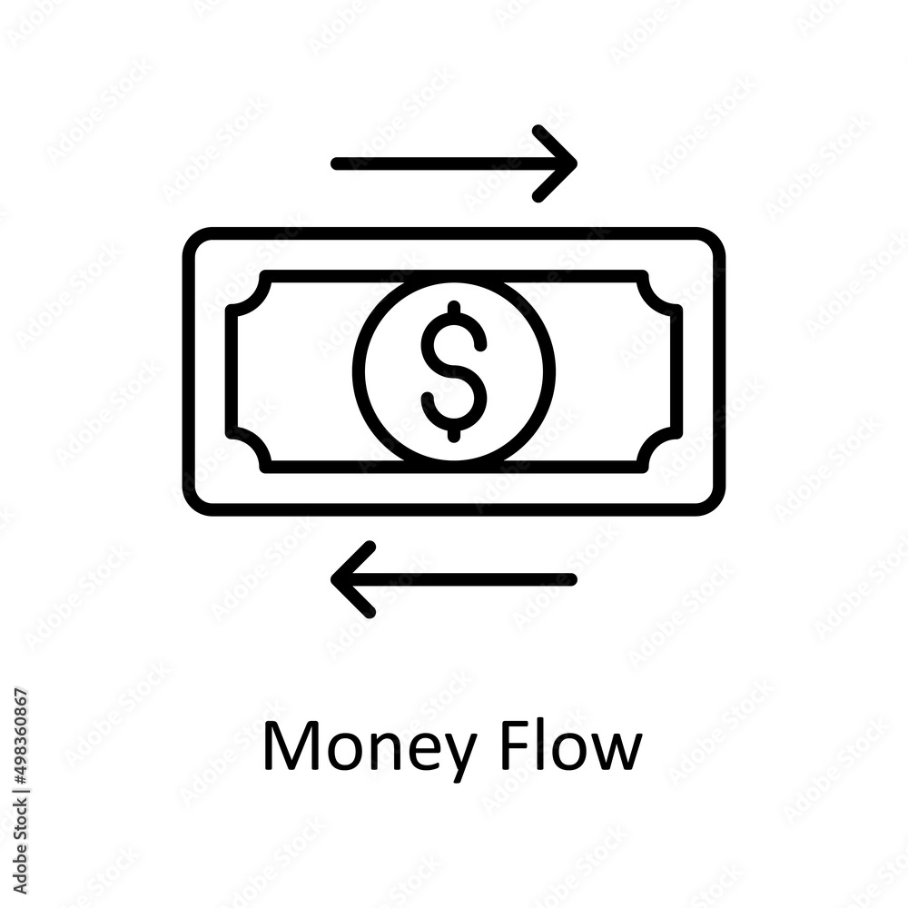 Poster money flow vector outline icon for web isolated on white background eps 10 file