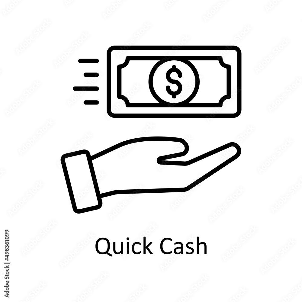 Poster quick cash vector outline icon for web isolated on white background eps 10 file