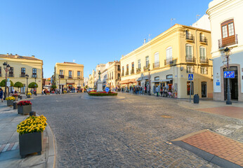 Fototapeta na wymiar The Plaza de Espana in the historic downtown old town of Ronda, Spain. 