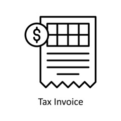 Tax Invoice vector outline icon for web isolated on white background EPS 10 file