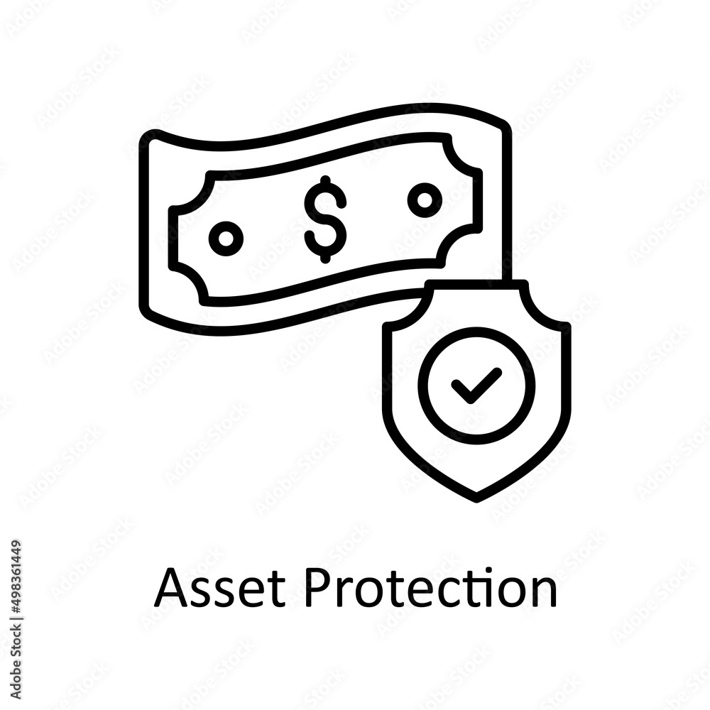 Poster asset protection vector outline icon for web isolated on white background eps 10 file