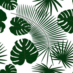 Fototapeta na wymiar Tropical green seamless background palm leaves. Natural beauty.