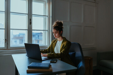 Businesswoman sitting at the desk and working