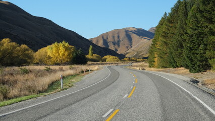 Road and hills near Lindis, Otago, New Zealand