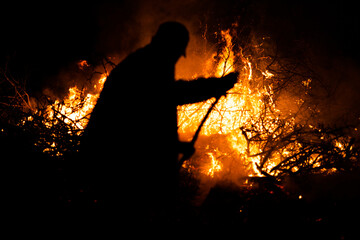 big fire in the forest at night