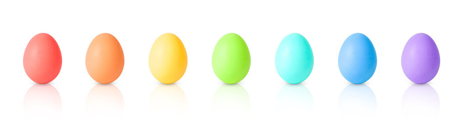 Rainbow colored easter eggs isolated on white background
