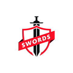 swords logo design concept template swords and shield armor logo