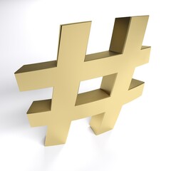 Crosshatch brass symbol on white background - 3D rendering illustration