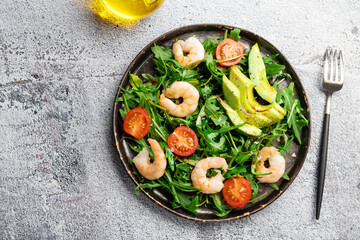 Shrimp salad with avocado on plate