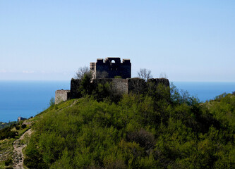 An ancient fortification on the hills of the city of Genoa