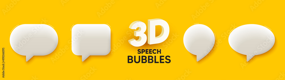 Poster 3d speech bubble icons on yellow background. 3d chat message icon. social media chatting concept. co