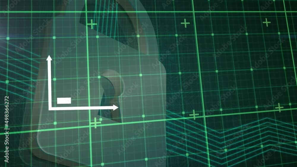 Poster animation of graph and security padlock over grid