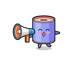 Fototapeta premium cylinder piggy bank character illustration holding a megaphone