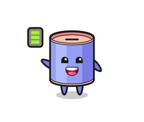 cylinder piggy bank mascot character with energetic gesture