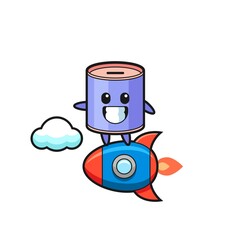 Naklejka premium cylinder piggy bank mascot character riding a rocket