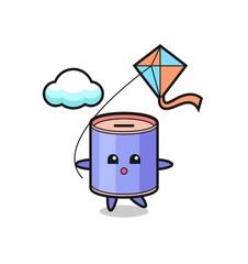 cylinder piggy bank mascot illustration is playing kite