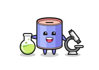 Mascot character of cylinder piggy bank as a scientist