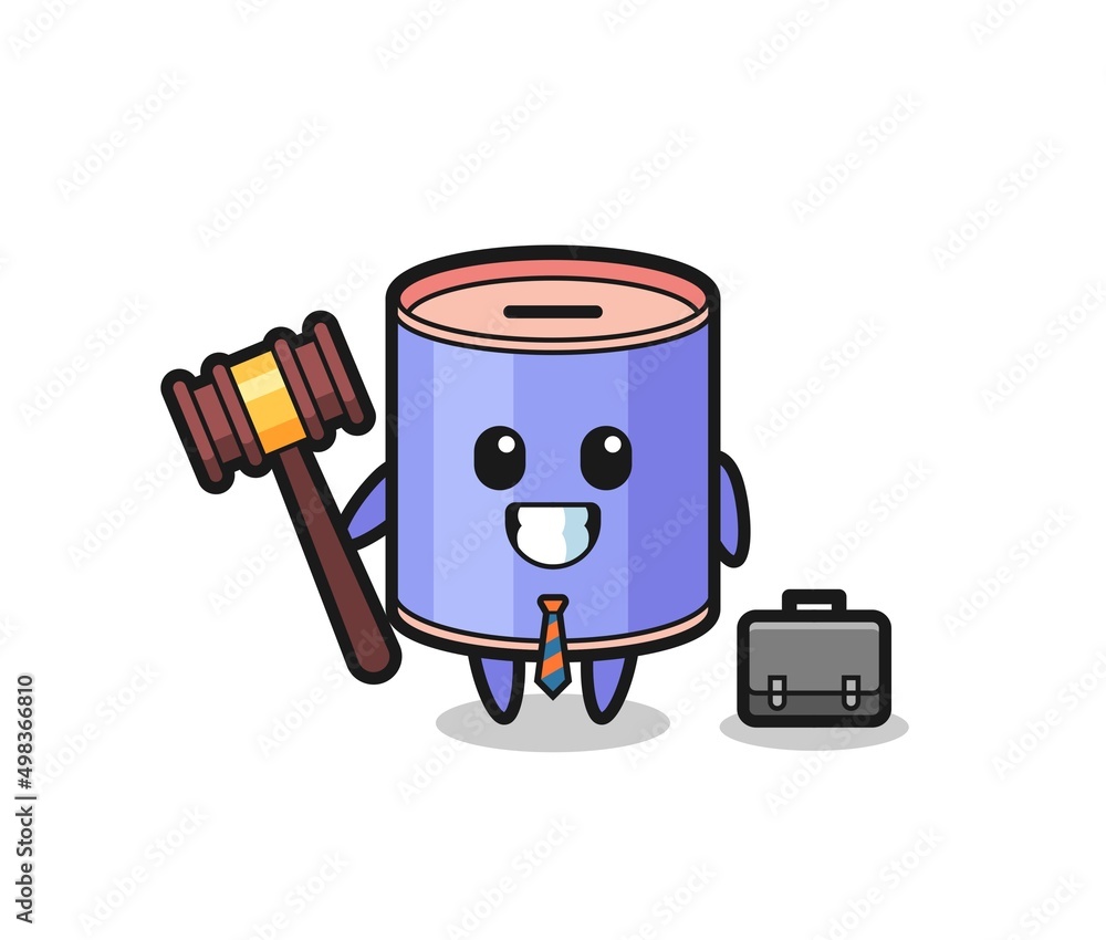 Sticker Illustration of cylinder piggy bank mascot as a lawyer