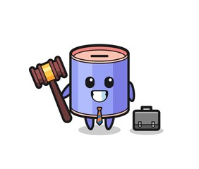 Illustration of cylinder piggy bank mascot as a lawyer
