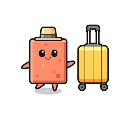 brick cartoon illustration with luggage on vacation