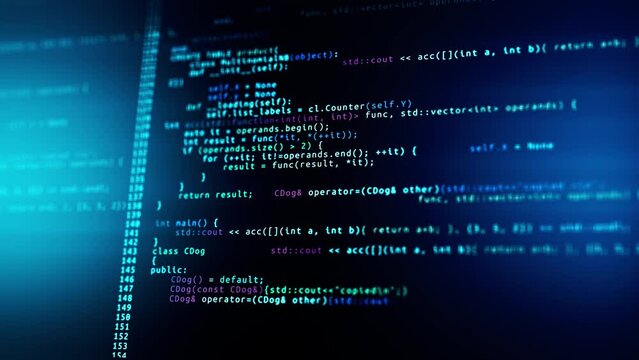 3D Futuristic digital data code Programmer coding on black Computer screen. cyber technology Engineer developing software Programming code running over computer screen terminal, hacking concept,4k