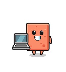 Mascot Illustration of brick with a laptop