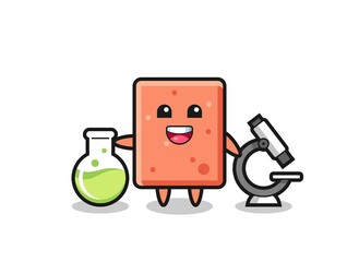 Mascot character of brick as a scientist