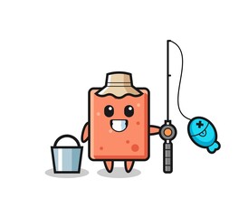 Mascot character of brick as a fisherman