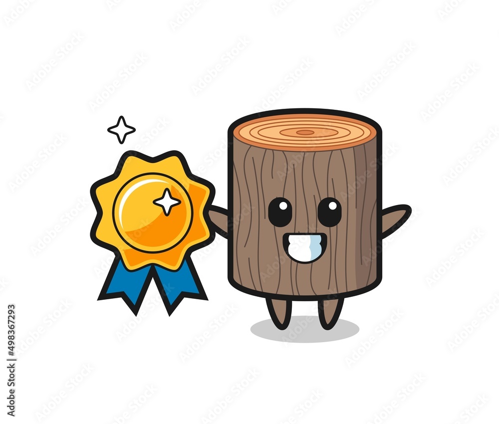 Wall mural tree stump mascot illustration holding a golden badge