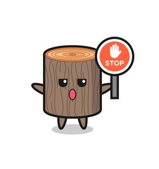 tree stump character illustration holding a stop sign