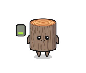 tree stump mascot character doing a tired gesture