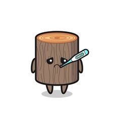 tree stump mascot character with fever condition
