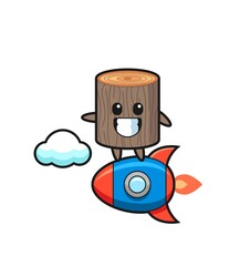tree stump mascot character riding a rocket