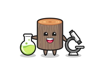 Mascot character of tree stump as a scientist