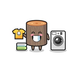 Mascot cartoon of tree stump with washing machine