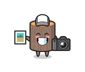 Character Illustration of tree stump as a photographer