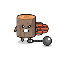 Character mascot of tree stump as a prisoner