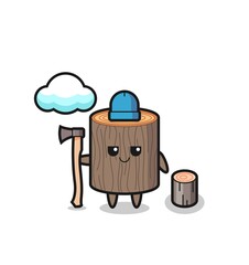 Character cartoon of tree stump as a woodcutter