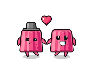 jelly cartoon character couple with fall in love gesture