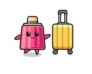 jelly cartoon illustration with luggage on vacation