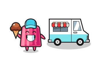 Mascot cartoon of jelly with ice cream truck
