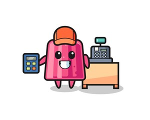 Illustration of jelly character as a cashier