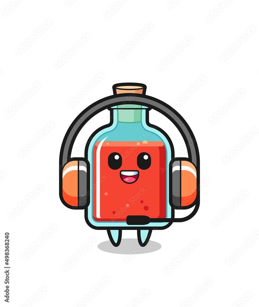 Sticker cartoon mascot of square poison bottle as a customer service