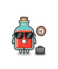 Cartoon mascot of square poison bottle as a businessman